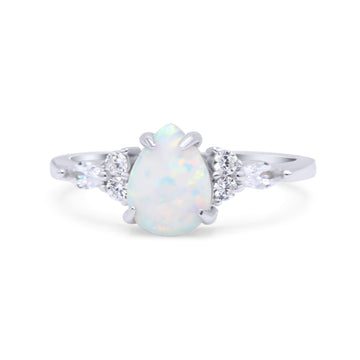 Pear Art Deco Five Stone Engagement Bridal Ring Simulated Cubic Zirconia 925 Sterling Silver